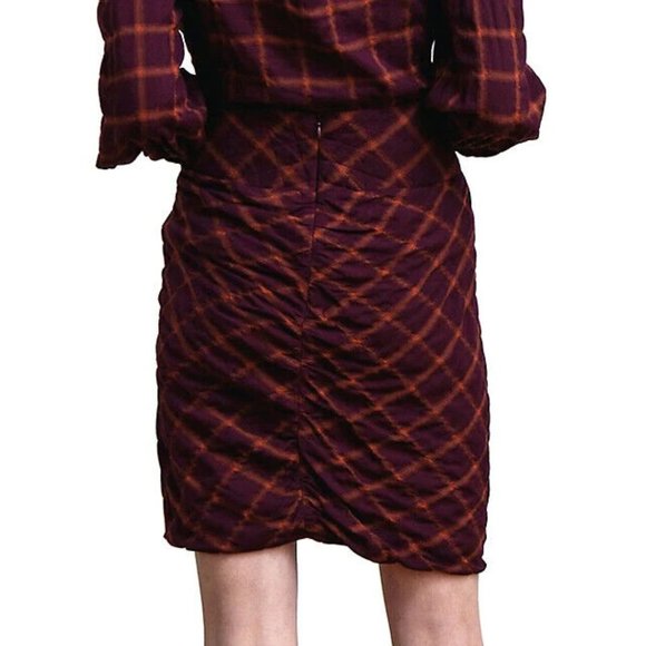 Birgitte Herskind Zaba Skirt Burgundy Plaid Asymmetrical Mini - Picture 2 of 9